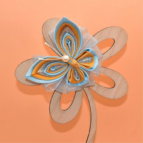 Motýl kanzashi - modrozlatostříbrný