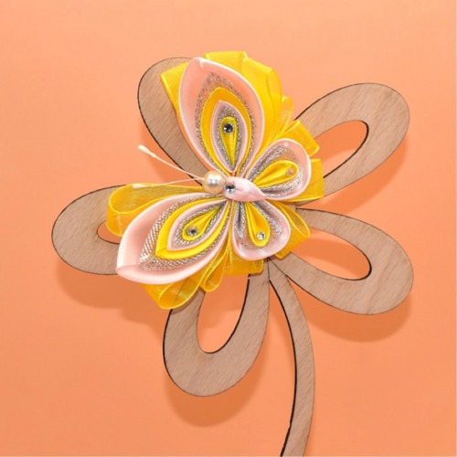 Motýl kanzashi - růžovožlutostříbrný