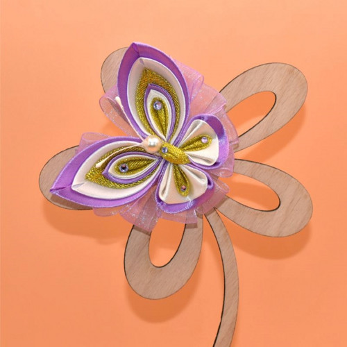Motýl kanzashi - fialovokrémovozlatý