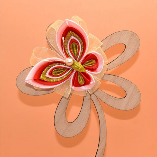 Motýl kanzashi - růžovočervenozlatý