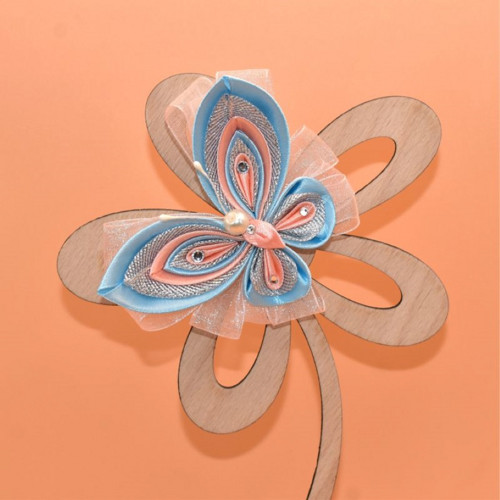 Motýl kanzashi - modrorůžovostříbrný