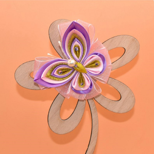 Motýl kanzashi - fialovorůžovozlatý