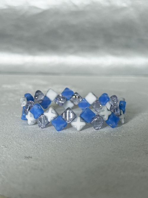 Náramek z jabloneckých korálků Blue & White