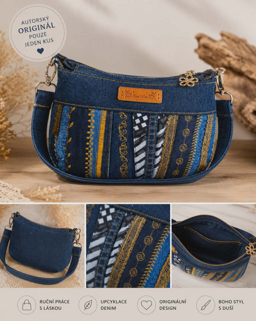 Autorská riflová kabelka „Golden Denim“ – originál