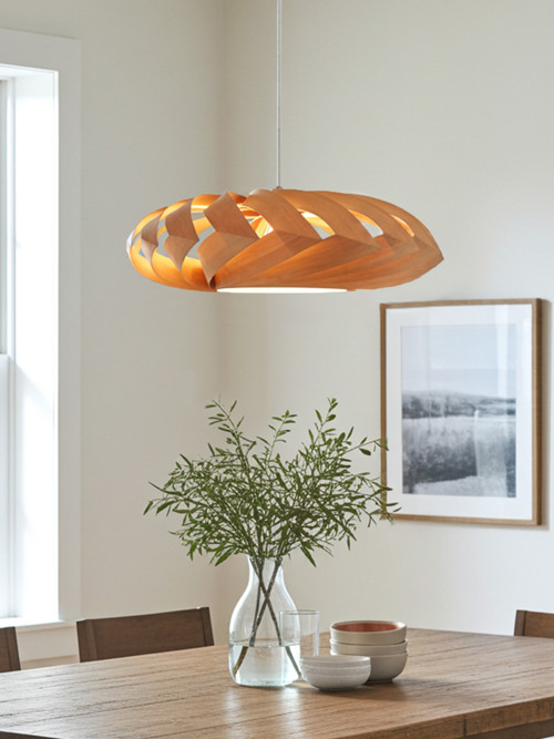 L22C, Ø 70-80 cm Visící lampa z třešňové dýhy