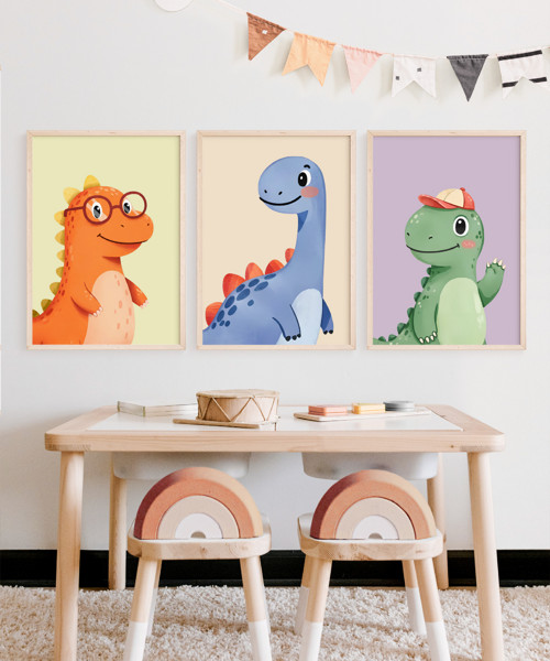 Dinosauři do dětského pokoje – sada 3 plakátů