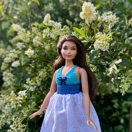Top pro baculku Barbie (curvy) - modrý