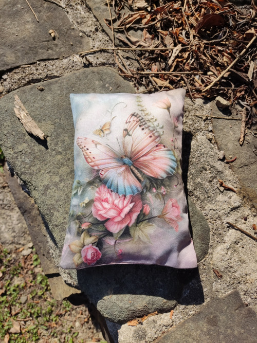 Polštářek s levandulí 19 x 14 cm - Motýl a růže