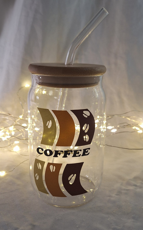 Sklenice s brčkem "coffee" - vzor 2