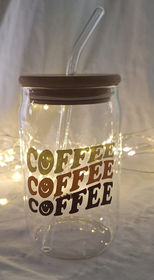 Sklenice s brčkem "Coffee, Coffee, Coffee"