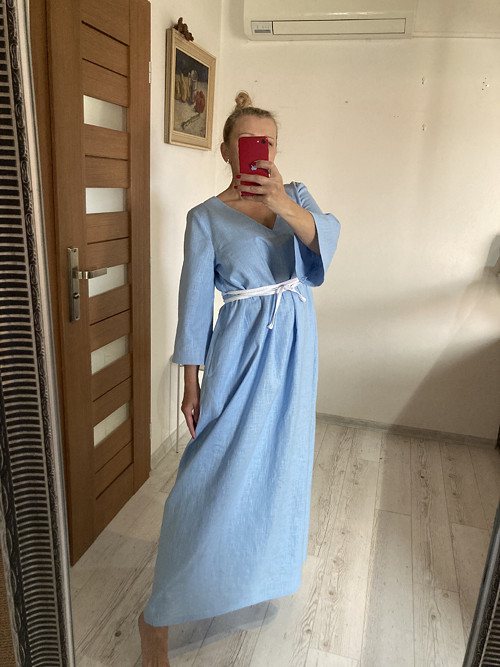 MAXI ľanové šaty /baby blue/ – minimalistické