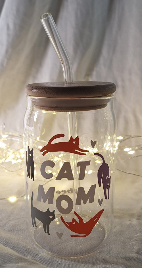 Sklenice s brčkem "Cat mum"