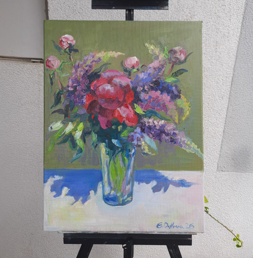 Olejobraz "Pivoňky a lupiny" - 30x40 cm