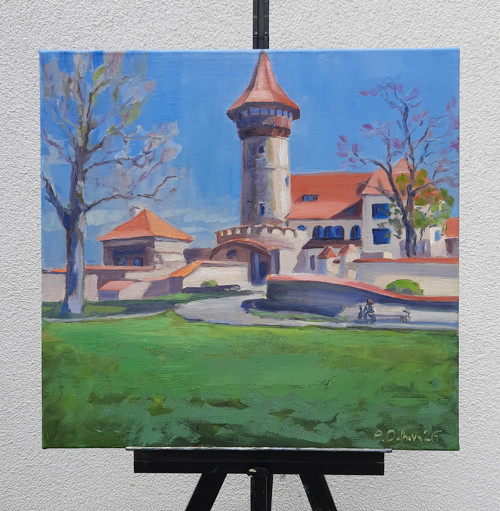 Olejobraz "Hrad Hněvín v Mostě" - 40x40 cm