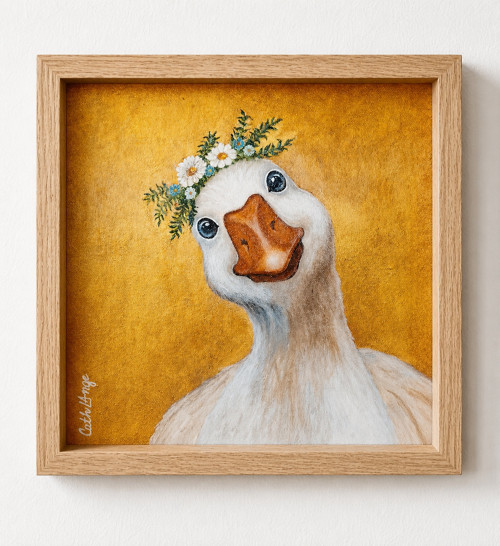 Zvědavá husa – originální akrylový obraz 30x30 cm