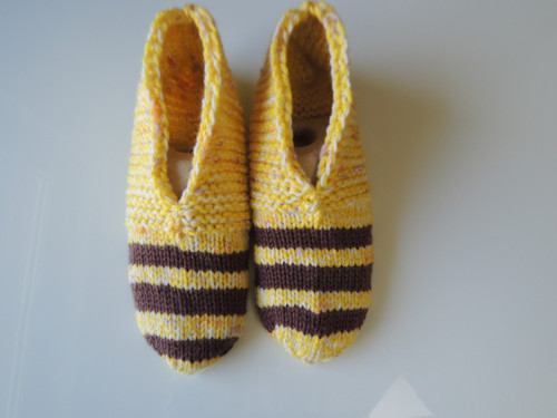 Pletené papuče č. 37-40 žluto-hnědé ozn.B13