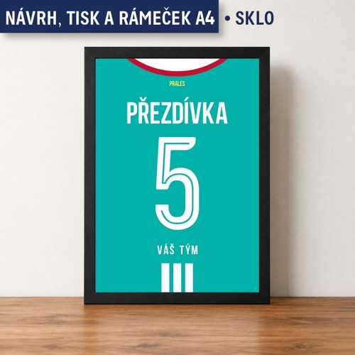 A4 sklo – Týmový plakát fotbal dresu v rámečku