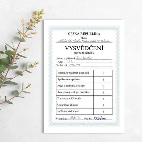 Dárek pro učitele VYSVĚDČENÍ - pdf k tisku