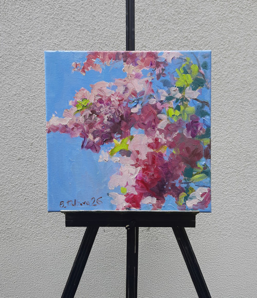 Olejobraz "Šeřík v parku, Kadaň" - 30x30 cm