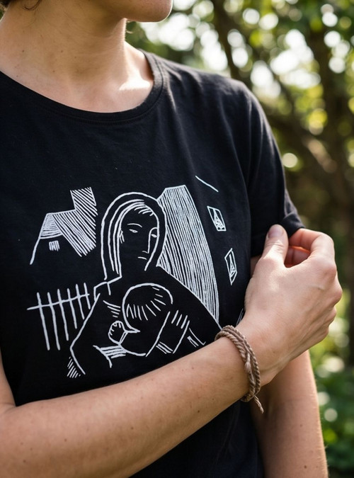 Dámské tričko "Matka s dítětem" - černé, M