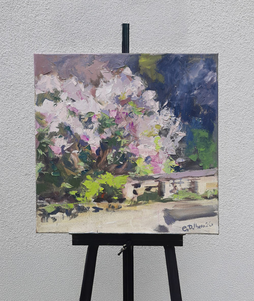 Olejobraz "Šeřík v Klášterci" - 40x40 cm