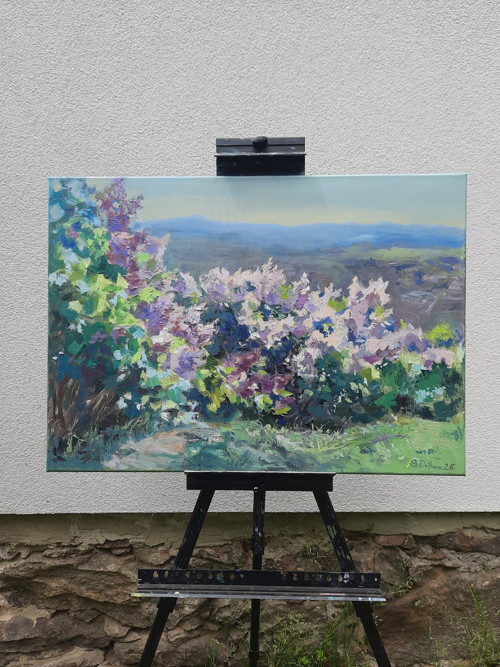 Olejobraz "Šeřík u hradu Hněvín" - 50x70 cm