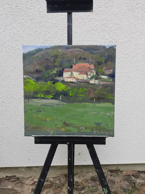Olejobraz "Františkánský klášter v Kadani" - 30x30