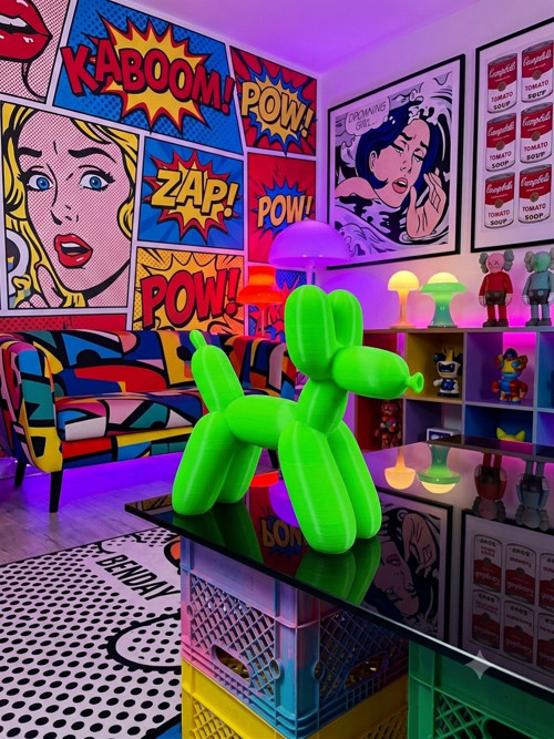 Designová soška Balónkový pes Neonově zelená 15cm