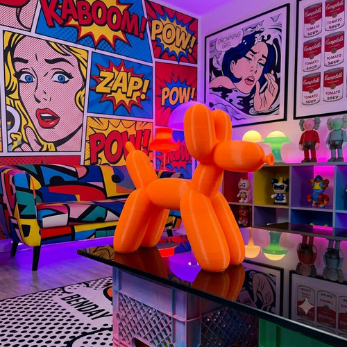 Designová soška Balónkový pes Neonově oranžová