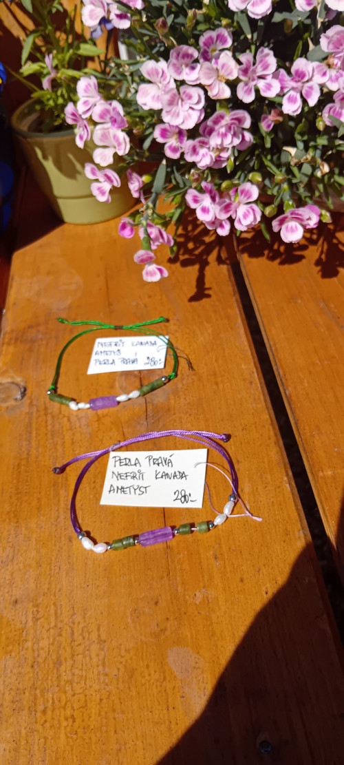 Náramek stahovací AMETYST, NEFRIT, PERLA ŘÍČNÍ
