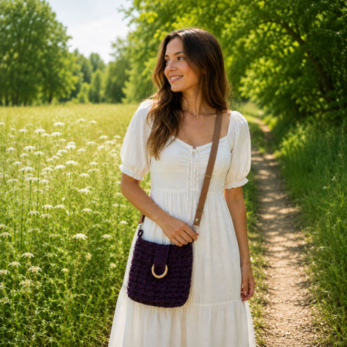 Malá háčkovaná kabelka crossbody - hnědá
