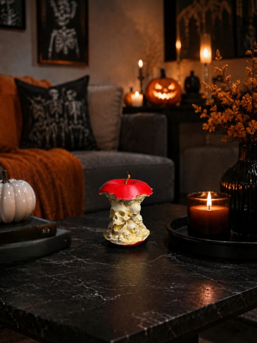 Halloweenská dekorace jablko s lebkami — foto 1
