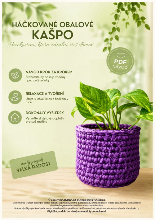 Háčkované obalové kašpo – PDF návod krok za krokem