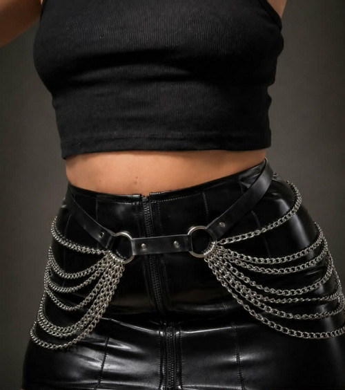 Chain Veil-Kožený opasek s řetízky