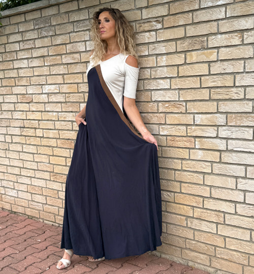 Zvonové šaty modro hnědé — foto 1