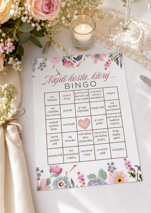 Svatební bingo - romantický motiv ver. 1, PDF