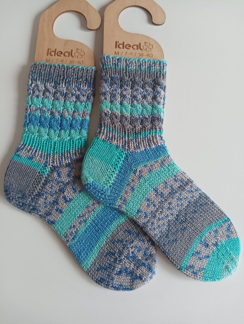 Ručně pletené ponožky -vel. 34-35 modrošedé