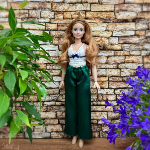 Saténové kalhoty pro baculku Barbie - smaragdové