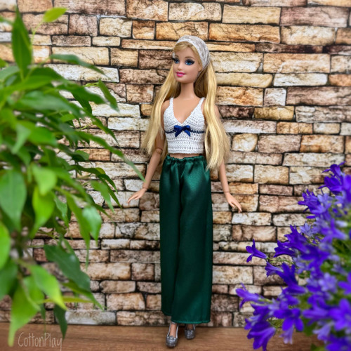 Saténové kalhoty pro Barbie - smaragdové