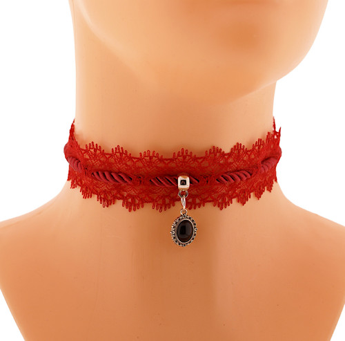 Gotický vínový obojek s medailonkem Vintage choker