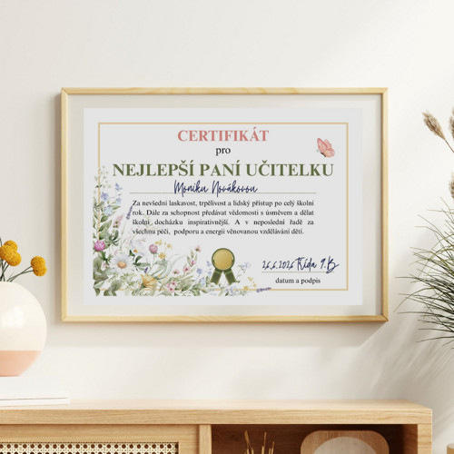 Dárek pro učitele CERTIFIKÁT - pdf k tisku