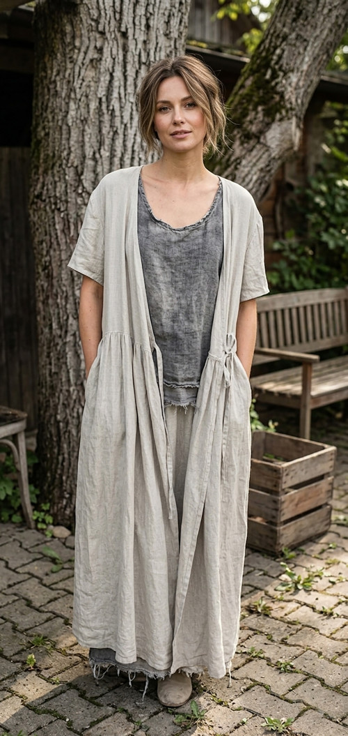Ľanové shabby oversize šaty s bohémskym nádychom