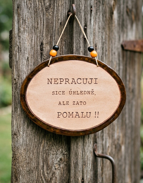 ..210 Keramická cedulka s vtipným textem o práci