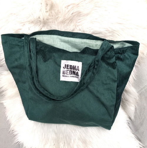 Manšestrová taška-Shopper - tmavě zelená