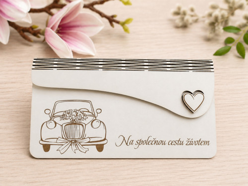 Obálka na peníze svatební - svatební auto