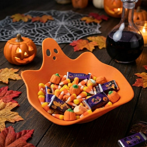 Halloween miska duch na cukrovinky - Oranžová