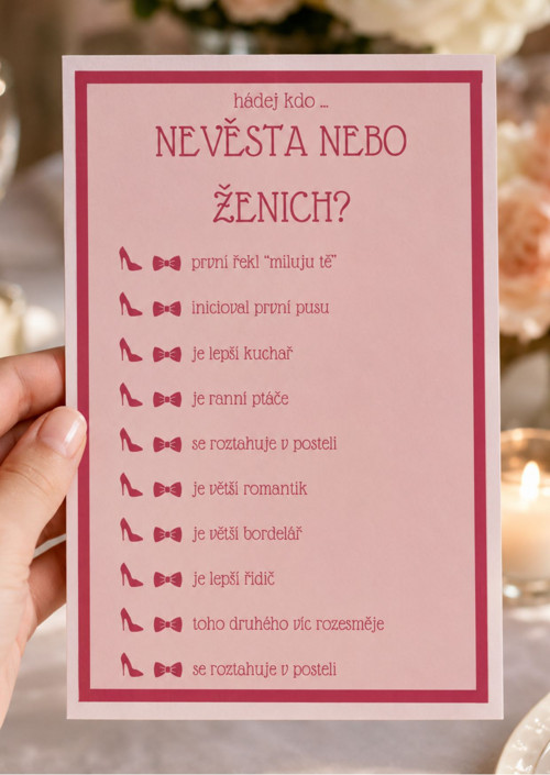 Hádej kdo? Ženich nebo nevěsta (svatební hra, PDF)