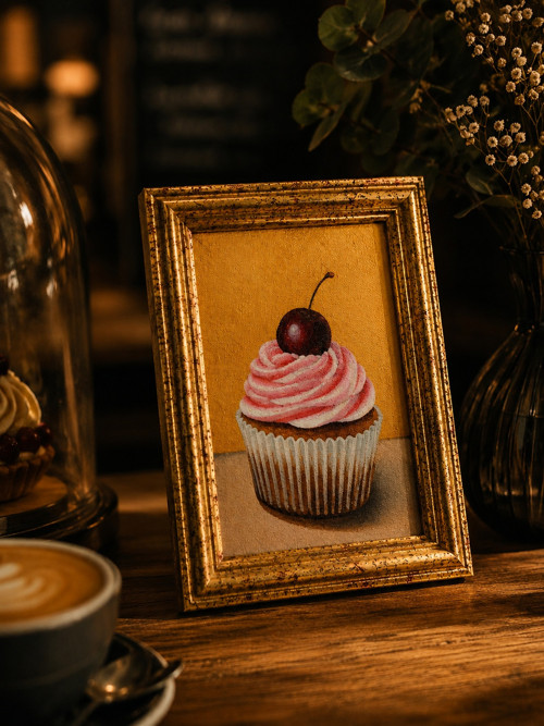Třešňový muffin – originální olejomalba v rámu 10