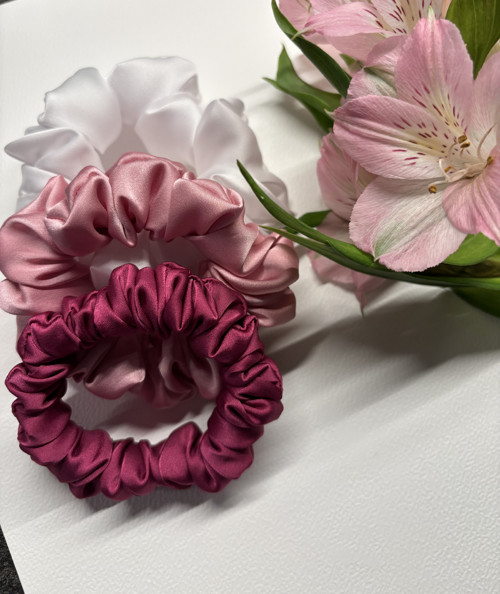 Hedvábné scrunchie Pink Blossom | Set 3 ks
