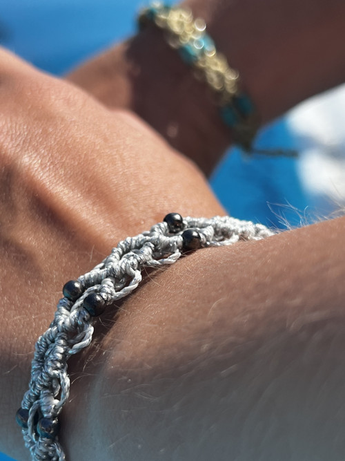 Boho náramek, micromacrame, SILVER